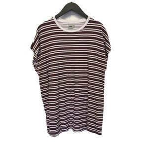 Asos Cotton Striped Crew Maroon White T-Shirt Large